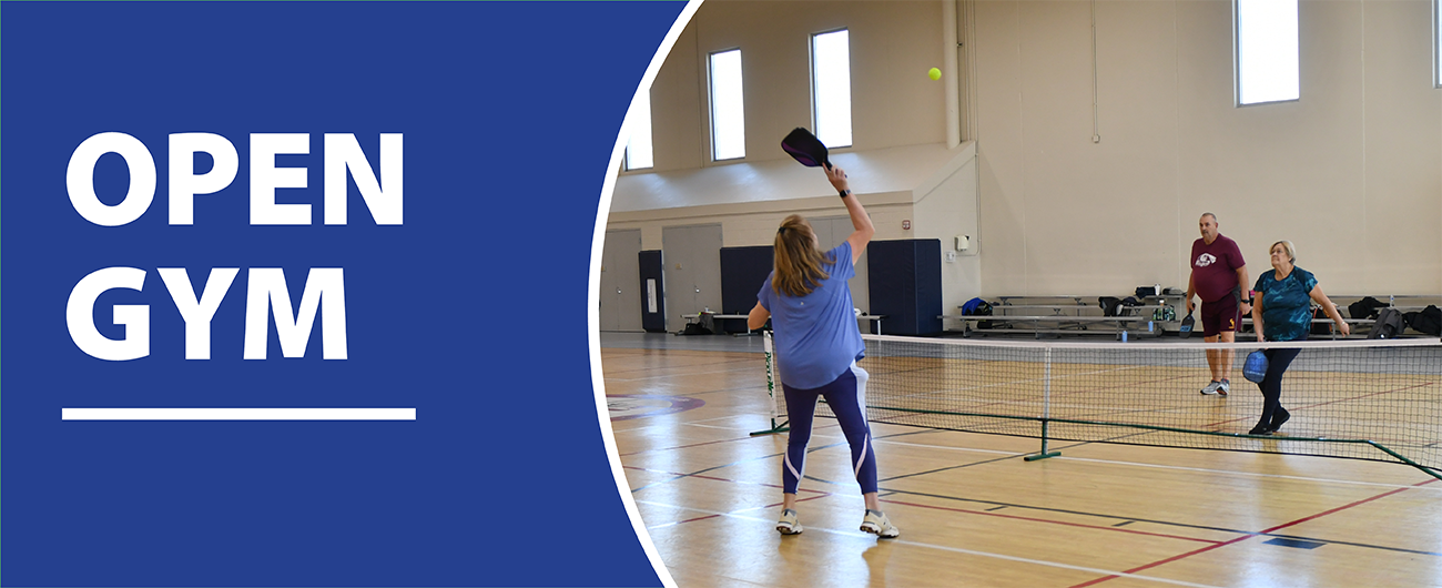 Open Gym Banner Graphic with people playing pickleball